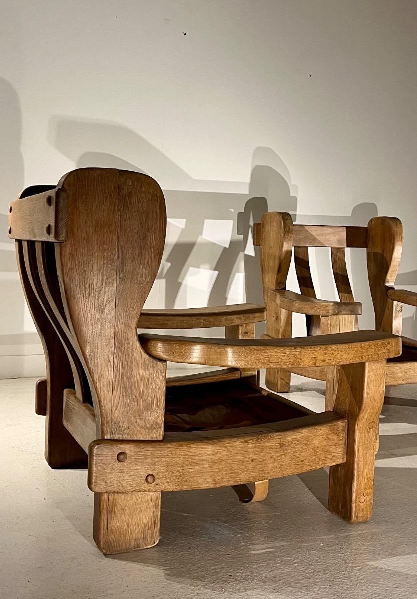 Pair of large 1960 oak armchairs 