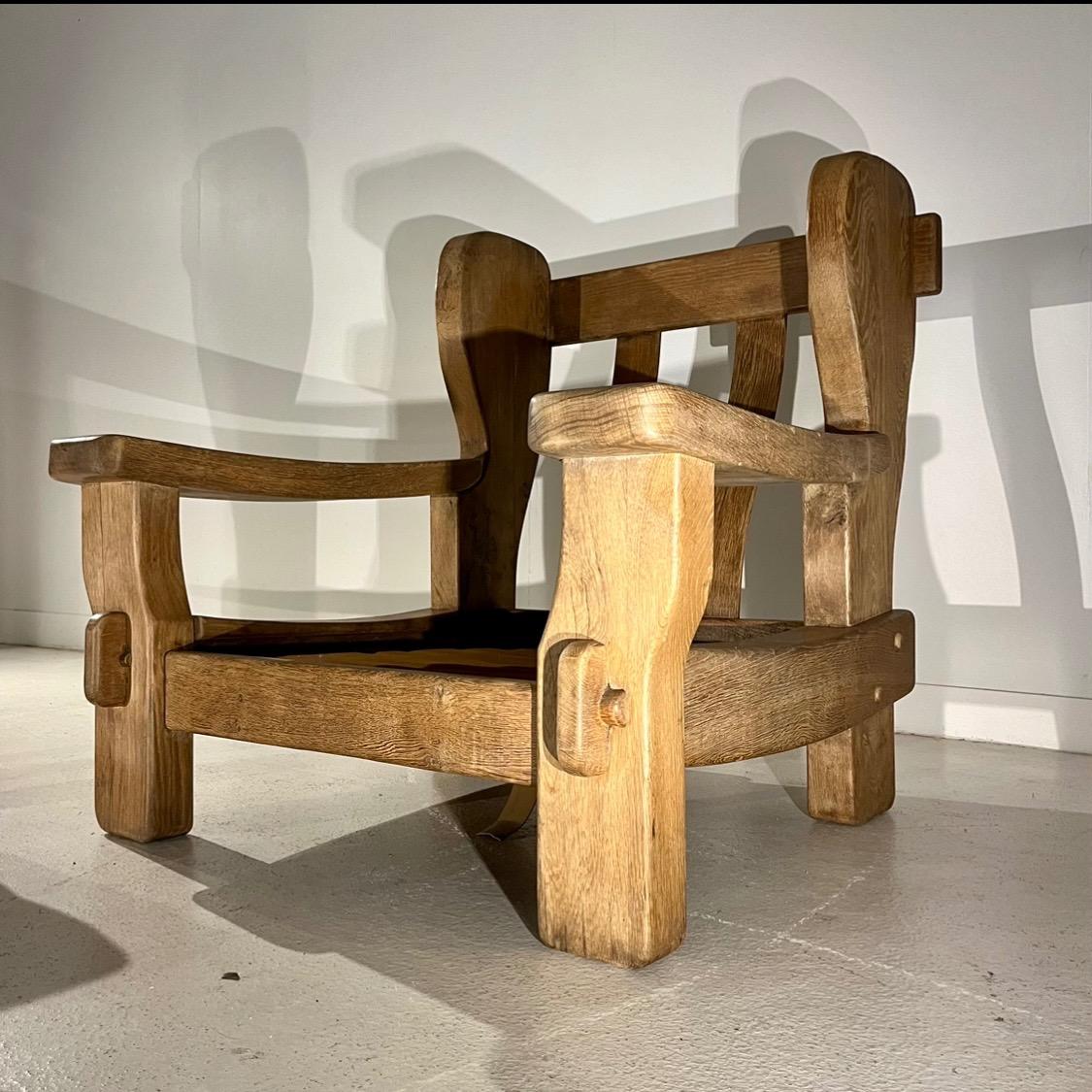 Pair of large 1960 oak armchairs 