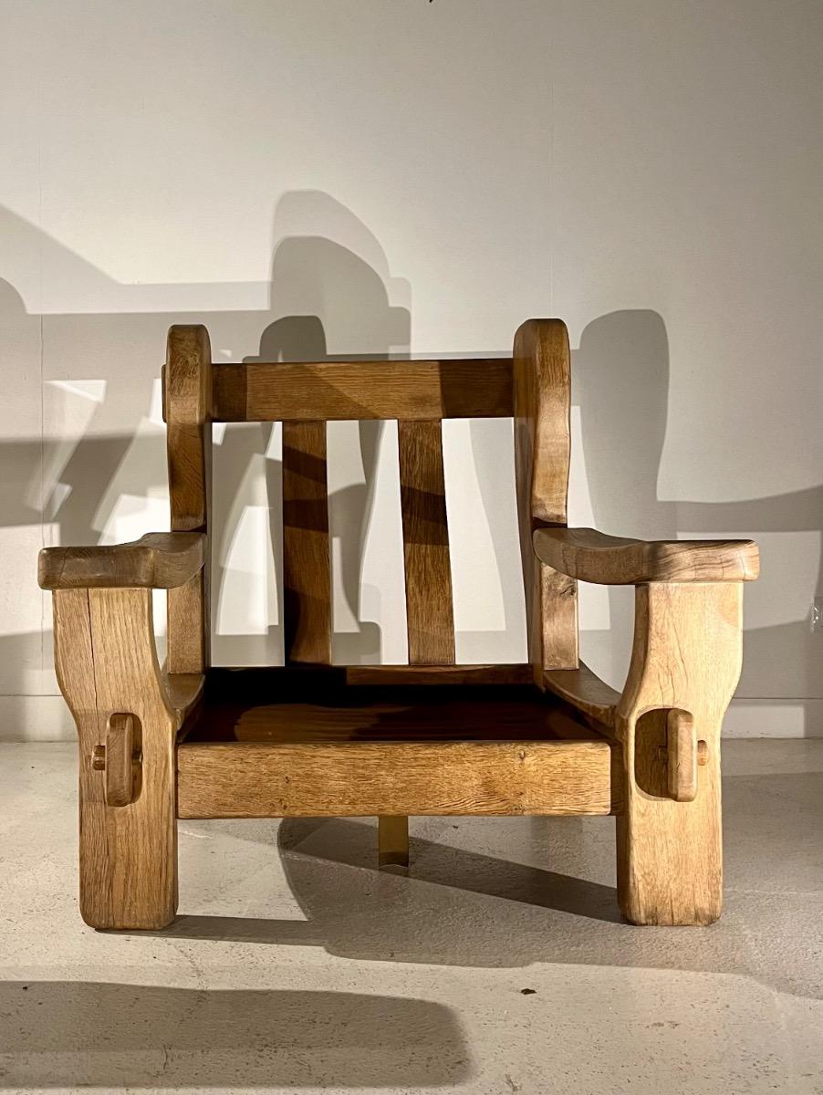 Pair of large 1960 oak armchairs 